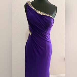 Glamorous Beaded One-Shoulder Purple Evening Gown